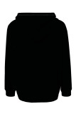 Black Casual Street Graffiti Print Draw String Pocket Hooded Tops