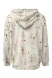 Pink Casual Daily Floral Print Draw String Pocket Contrast Hooded Tops