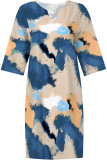 Multicolor Casual Floral Print Contrast V Neck Printed Dresses