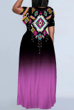 Black Casual Geometric Print Stripe Gradient Pocket Contrast O Neck Printed Plus Size Dresses