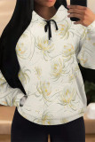 Dark Gray Casual Street Floral Print Butterfly Draw String Pocket Contrast Hooded Tops