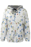 Pink Casual Daily Floral Print Draw String Pocket Contrast Hooded Tops
