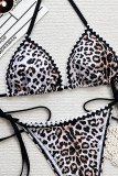 Leopard Print Sexy Leopard Print Patchwork Strap Design Swimwears