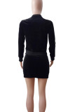 Black Casual Patchwork Cross Straps Zipper Contrast Zipper Collar Long Sleeve Two Pieces