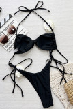 Black Sexy Strap Design Flower Shape Swimwears