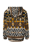 Khaki Casual Street Figure Print Draw String Pocket Hooded Tops