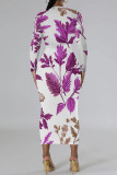 Pink Elegant Floral Print Contrast O Neck Printed Dresses