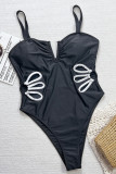 Black Sexy Hollow Out Patchwork Backless Swimwears