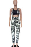 Black Casual Camouflage Print Draw String Pocket Patchwork Spaghetti Strap Jumpsuits