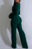 Black Casual Solid Color Buttons Patchwork Square Neck Regular Jumpsuits