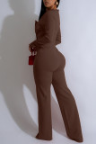 Black Casual Solid Color Buttons Patchwork Square Neck Regular Jumpsuits