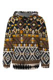 Khaki Casual Street Figure Print Draw String Pocket Hooded Tops