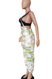 Black Casual Camouflage Print Draw String Pocket Patchwork Spaghetti Strap Jumpsuits