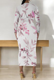 Pink Elegant Floral Print Contrast O Neck Printed Dresses