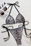 Leopard Print Sexy Leopard Print Patchwork Strap Design Swimwears