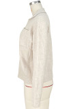 Apricot Casual Solid Color Pocket Patchwork Turndown Collar Tops