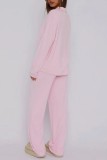 Pink Casual Solid Color Buttons Turndown Collar Long Sleeve Two Pieces