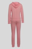 Pink Casual Solid Color Basic Zipper Hooded Long Sleeve Two Pieces