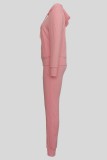 Pink Casual Solid Color Basic Zipper Hooded Long Sleeve Two Pieces