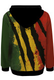 Orange Yellow Casual Print Pocket Patchwork Hooded Tops