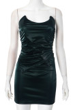 Dark Green Sexy Solid Color Patchwork Backless Strapless Two Pieces
