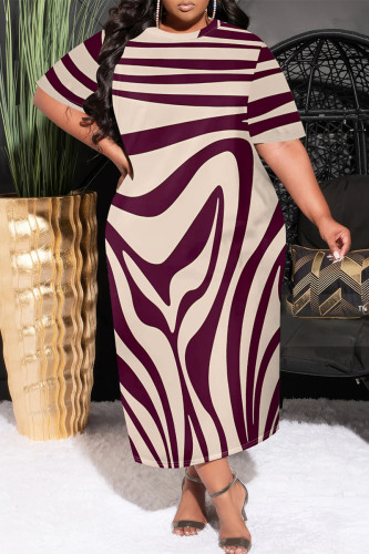 Stripe Casual Geometric Print Stripe Gradient O Neck Printed Plus Size Dresses