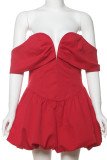 Red Sexy Solid Color Patchwork Backless Off Shoulder Ball Gown Dresses