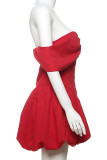 Red Sexy Solid Color Patchwork Backless Off Shoulder Ball Gown Dresses