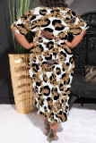 Black Red Casual Chain print Pocket Contrast O Neck Printed Plus Size Dresses