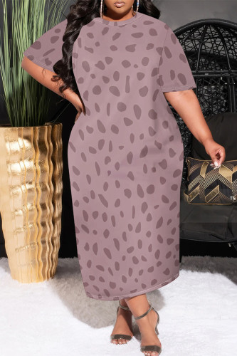 Pink Purple Casual Geometric Print Stripe Gradient O Neck Printed Plus Size Dresses