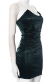 Dark Green Sexy Solid Color Patchwork Backless Strapless Two Pieces