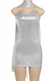 White Sexy Sequins Patchwork Backless Strapless Two Pieces