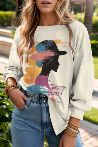 Milky Casual Print Patchwork O Neck Tops