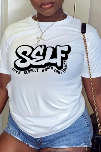White Casual Street Letter Print O Neck T-Shirts