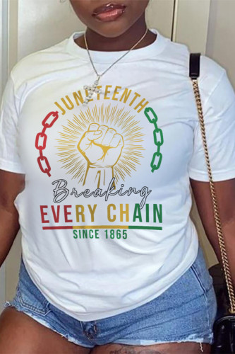 White Casual Street Letter Print Gradient O Neck T-Shirts