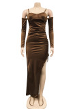 Red Sexy Solid Color Draw String Lace Up Backless Spaghetti Strap Long Dresses