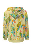 Light Pink Casual Geometric Print Flowers Draw String Pocket Hooded Tops