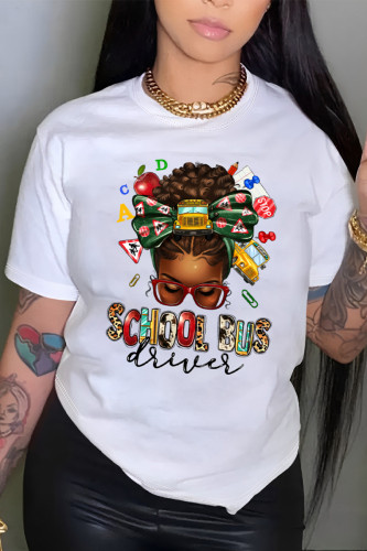 White Casual Graffiti Print O Neck T-Shirts
