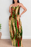 Multicolor Sexy Leopard Print Pocket Contrast U Neck Printed Dresses