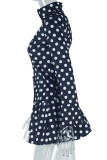 Black Casual Polka Dot Print Basic Zipper Collar Long Sleeve Two Pieces