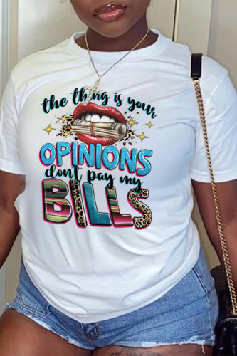 White Graffiti Print Letters O Neck T-Shirts