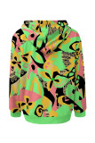 Light Pink Casual Geometric Print Flowers Draw String Pocket Hooded Tops