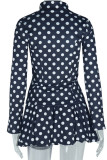 Black Casual Polka Dot Print Basic Zipper Collar Long Sleeve Two Pieces