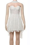 White Elegant Polka Dot Patchwork Backless Strapless Two Pieces