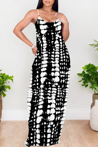 Black And White Sexy Leopard Print Pocket Contrast U Neck Printed Dresses