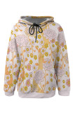 Light Pink Casual Geometric Print Flowers Draw String Pocket Hooded Tops