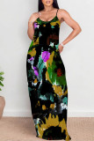Apricot Sexy Floral Print Pocket Contrast U Neck Printed Dresses