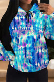 Light Pink Casual Geometric Print Flowers Draw String Pocket Hooded Tops