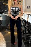 Black Casual Patchwork Backless Hot Drill Strapless Regular Jumpsuits