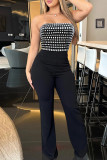Black Casual Patchwork Backless Hot Drill Strapless Regular Jumpsuits